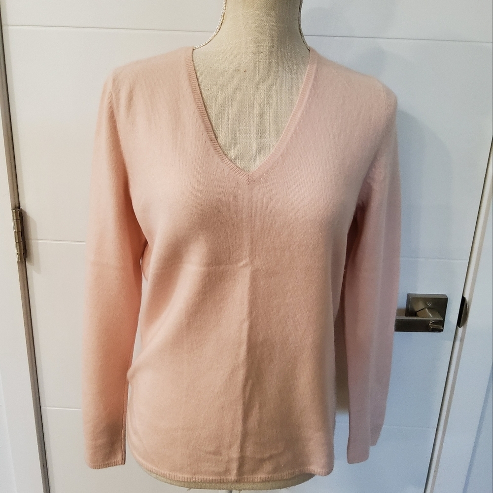 White Warren Cashmere V-neck Sweater Pullover Size M